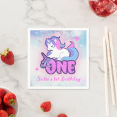 Magic Pink Paars Glitter Unicorn 1e verjaardag Servet (Insitu)