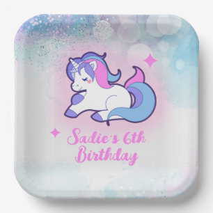Magic Pink Paars Glitter Unicorn Elke zondag Papieren Bordje