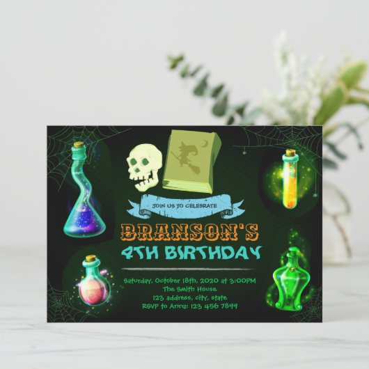 Magic Potion Party-uitnodiging Kaart (Staand voorkant)