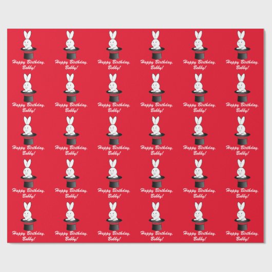Magic Rabbit Pet Happy Birthday Name Cadeaupapier (Vlak)