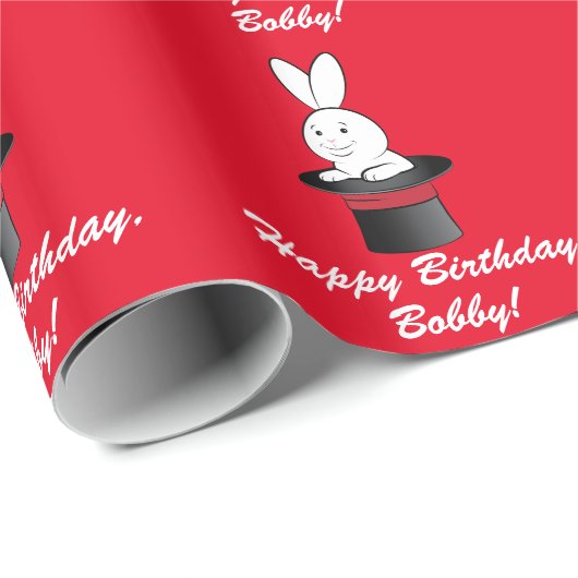Magic Rabbit Pet Happy Birthday Name  Cadeaupapier (Rol Hoek)