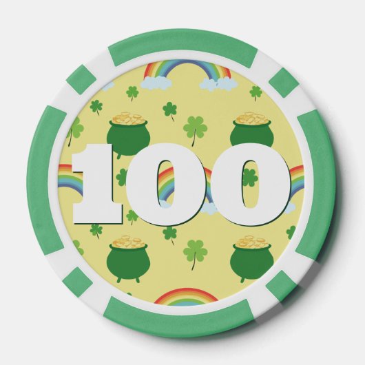 Magic Rainbow Lucky Shamrock Pot of Gold Verjaarda Poker Chips (Achterkant)
