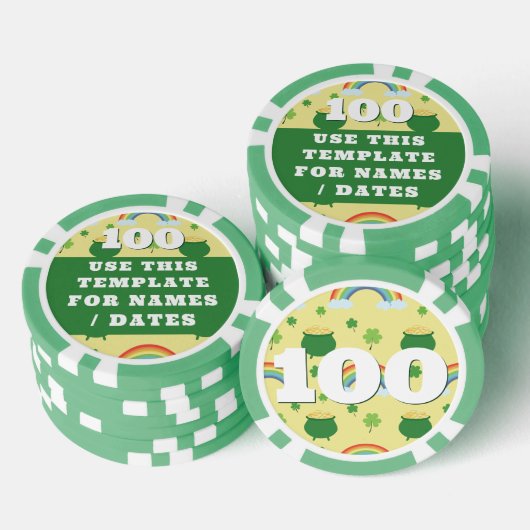 Magic Rainbow Lucky Shamrock Pot of Gold Verjaarda Poker Chips (Opstapeling)