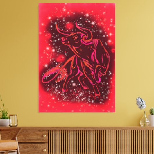 Magic Red Bull Running Canvas Print - Schilderen (Insitu (Woonkamer))