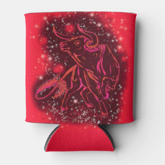 Magic Red Neon Bull onderweg - verbluffende Sterre Blikjeskoeler (Voorkant)