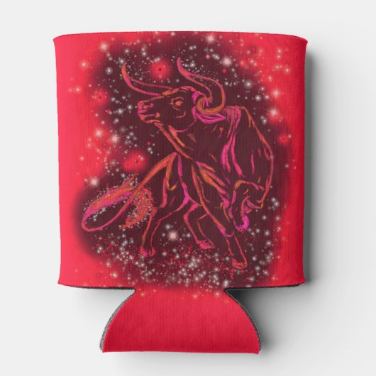 Magic Red Neon Bull onderweg - verbluffende Sterre Blikjeskoeler (Achterkant)