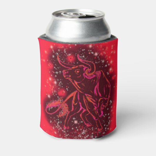 Magic Red Neon Bull onderweg - verbluffende Sterre Blikjeskoeler (Blikje Achterkant)