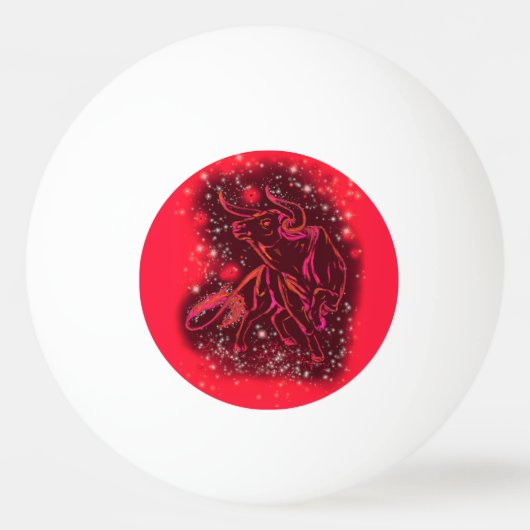 Magic Red Neon Bull onderweg - verbluffende Sterre Pingpongbal (Voorkant)