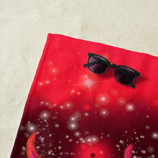 Magic Red Neon Bull onderweg - verbluffende Sterre Strandlaken (In situ)