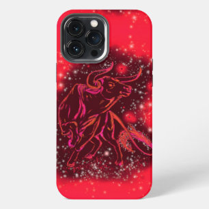 Magic Red Neon Bull Running Verbazingwekkende Ster iPhone 13 Pro Max Hoesje