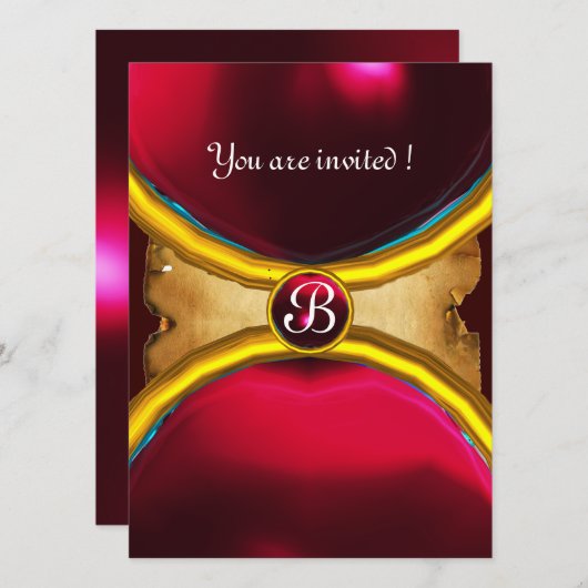 MAGIC RINGS, MONOGRAM parchment gem red burgundy Kaart (Voorkant / Achterkant)