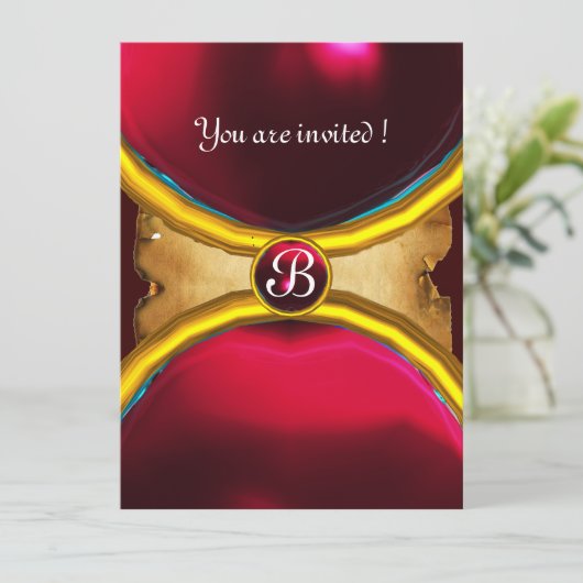 MAGIC RINGS, MONOGRAM parchment gem red burgundy Kaart (Staand voorkant)