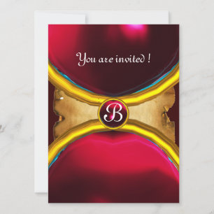 MAGIC RINGS, MONOGRAM parchment gem red burgundy Kaart