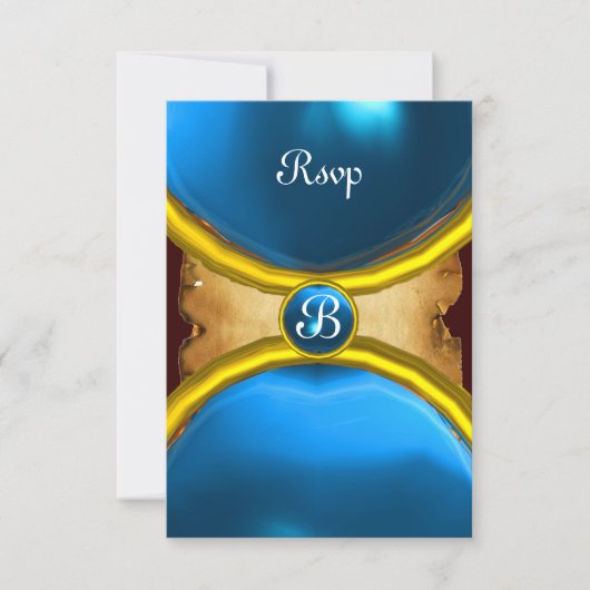 MAGIC RINGS, MONOGRAM parchment rsvp gem blue Kaart (Voorkant)