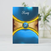 MAGIC RINGS, MONOGRAM parchment rsvp gem blue Kaart (Staand voorkant)