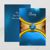 MAGIC RINGS, MONOGRAM parchment rsvp gem blue Kaart (Voorkant / Achterkant)