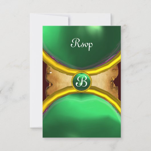 MAGIC RINGS, MONOGRAM parchment rsvp gem green Kaart (Voorkant)