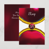 MAGIC RINGS, MONOGRAM rsvp gem red burgundy Kaart (Voorkant / Achterkant)