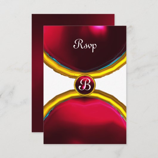 MAGIC RINGS, MONOGRAM rsvp gem red burgundy Kaart (Voorkant / Achterkant)