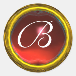 MAGIC RUBY MONOGRAM helder, geel rood Ronde Sticker