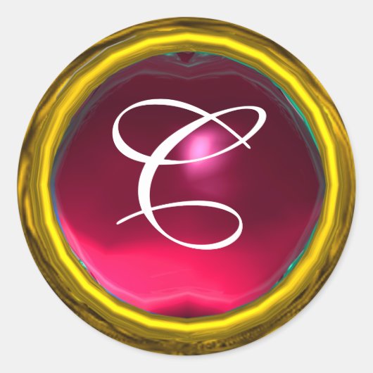 MAGIC RUBY MONOGRAM helder levendig geel roze rood Ronde Sticker (Voorkant)