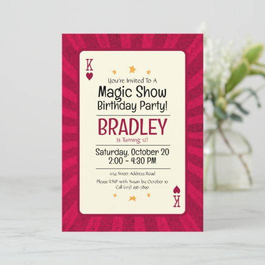 Magic Show Birthday Invitation Starburst Kaart (Staand voorkant)