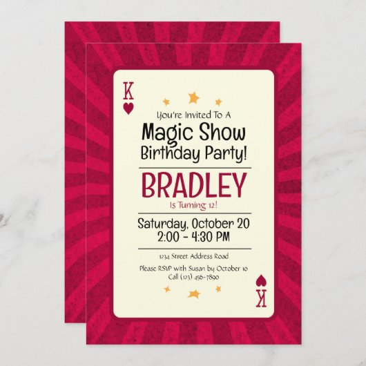 Magic Show Birthday Invitation Starburst Kaart (Voorkant / Achterkant)