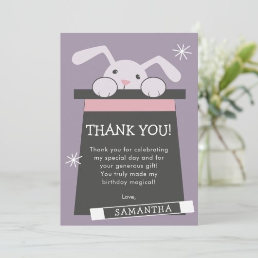 Magic Show Bunny Verjaardag Bedankkaart (Staand voorkant)