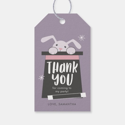 Magic Show Bunny Verjaardagsfeestje Dank u Cadeaulabel (Achterkant)