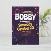 Magic Show Golden Stardust Thema Verjaardagsuitnod Kaart (Staand voorkant)