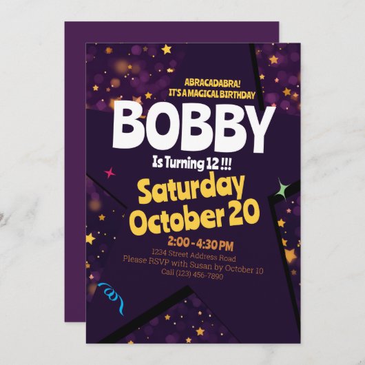 Magic Show Golden Stardust Thema Verjaardagsuitnod Kaart (Voorkant / Achterkant)