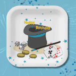 Magic Show Happy Birthday Kinder feestvierkant Papieren Bordje<br><div class="desc">Magic Show Verjaardag Kinder Partij Vierkante Papier Borden met blauwe sterren 🖹 Invoegen jouw tekst bewerken elementkleur 📧 informeren over een aangepast ontwerp beatecisse@kbmd3signs.com 🌐Bezoek voor tips en ideeën over kleur,  kunst en decor,  www.KBMD3signs.com</div>