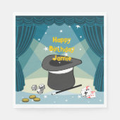 Magic Show Happy Birthday Naam Blauw Servet (Voorkant)