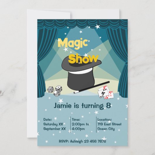 Magic Show Kinder 8e Verjaardagsfeest Uitnodiging  (Voorkant)