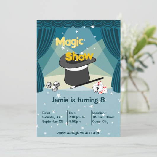 Magic Show Kinder 8e Verjaardagsfeest Uitnodiging (Staand voorkant)
