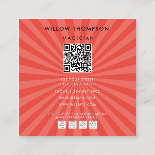 Magic Show Magician Illusion QR Code Social Media Vierkante Visitekaartje (Achterkant)