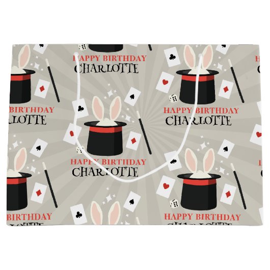 Magic Show Magician Kids Verjaardag Custom Naam Groot Cadeauzakje (Voorkant)