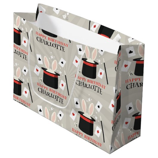 Magic Show Magician Kids Verjaardag Custom Naam Groot Cadeauzakje (Voorkant Gekanteld)