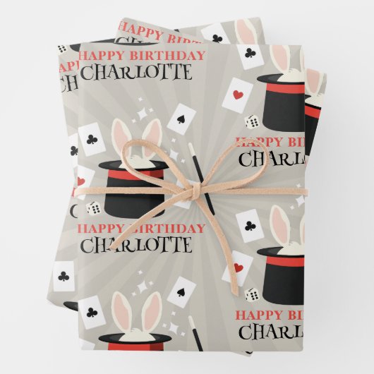 Magic Show Magician Kids Verjaardag Custom Naam Inpakpapier Vel (In situ)