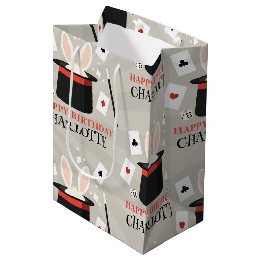 Magic Show Magician Kids Verjaardag Custom Naam Medium Cadeauzakje (Voorkant Gekanteld)