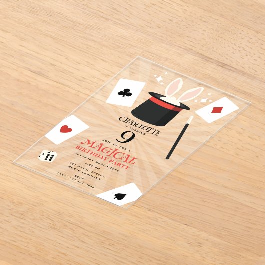 Magic Show Magician Kids Verjaardagsfeest Acryl Uitnodigingen (Laagn)