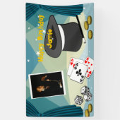 Magic Show Stage Happy Birthday Naam Blauw Spandoek (Verticaal)