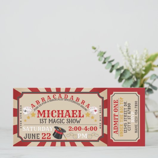 Magic Show Ticket Verjaardagsuitnodiging (Staand voorkant)