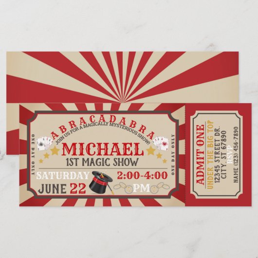 Magic Show Ticket Verjaardagsuitnodiging (Voorkant / Achterkant)