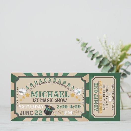 Magic Show Ticket Verjaardagsuitnodiging (Staand voorkant)