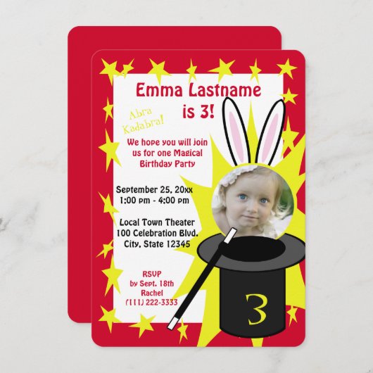 Magic Show Verjaardag Rood Kaart (Voorkant / Achterkant)