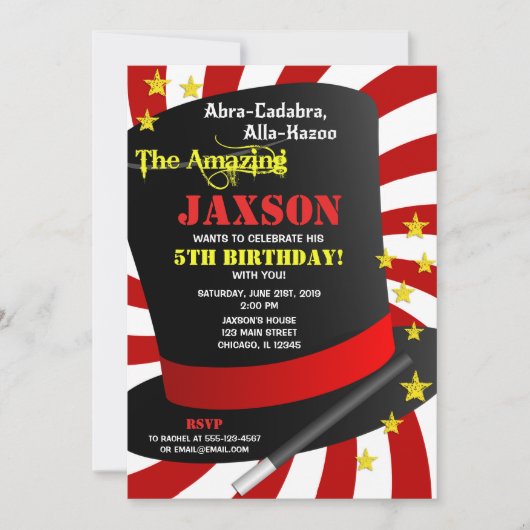 Magic show verjaardagsfeestje goochelaar uitnodigi kaart (Voorkant)