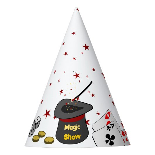 Magic Show Verjaardagsfeestje Zwart Wit Rood Kind Feesthoedjes (Voorkant)