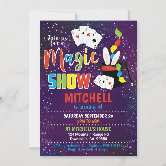 Magic Show verjaardagsuitnodiging Magic Invitation Kaart (Voorkant)