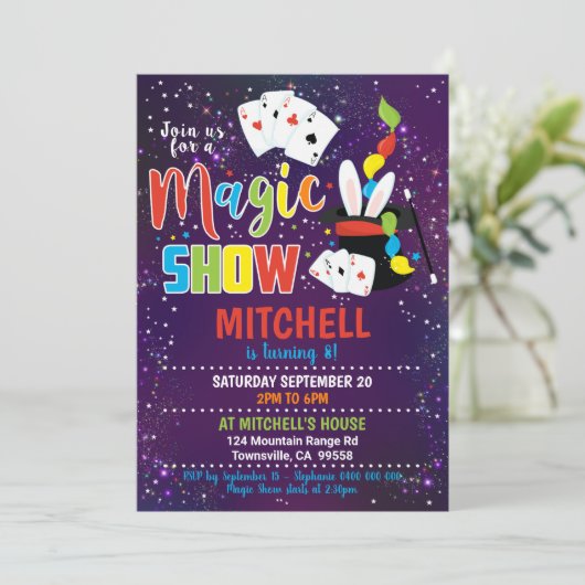 Magic Show verjaardagsuitnodiging Magic Invitation Kaart (Staand voorkant)
